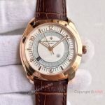 Replica Swiss Vacheron Constantin Geneve Watch Rose Gold Brown Leather Strap 40mm